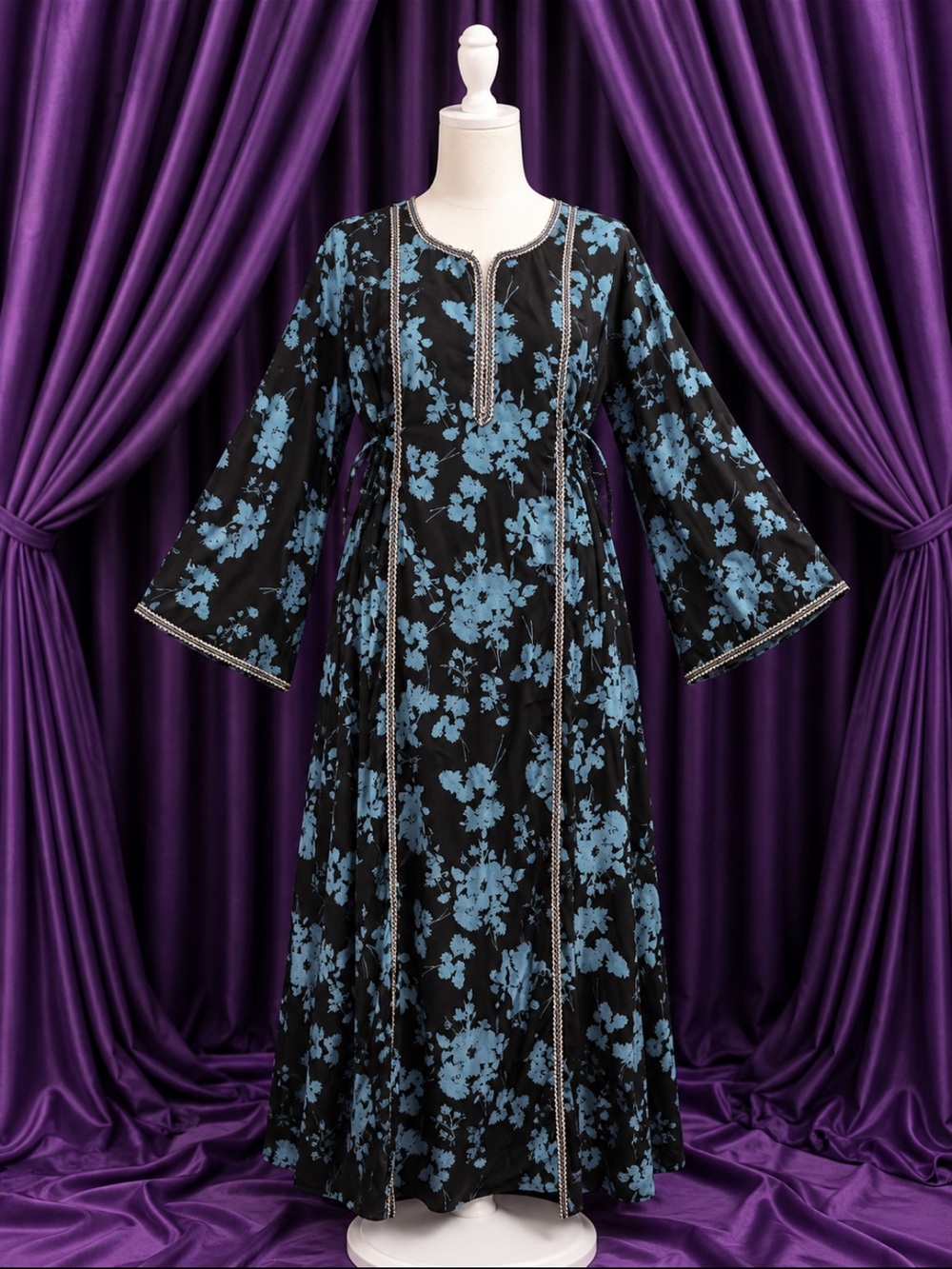 Black & Blue Floral Long Nightgown - Women Intimates
